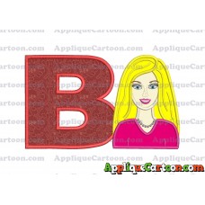 Barbie Head Applique Embroidery Design With Alphabet B