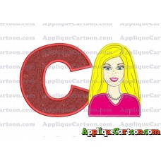 Barbie Head Applique Embroidery Design With Alphabet C