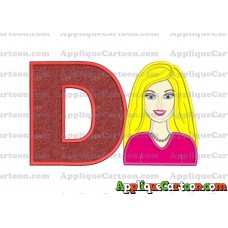 Barbie Head Applique Embroidery Design With Alphabet D