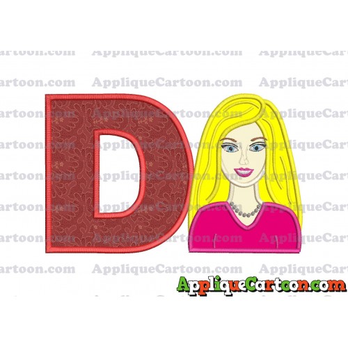 Barbie Head Applique Embroidery Design With Alphabet D