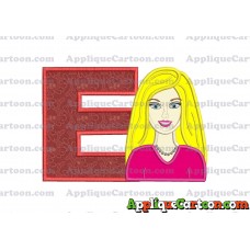 Barbie Head Applique Embroidery Design With Alphabet E