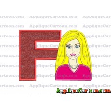 Barbie Head Applique Embroidery Design With Alphabet F