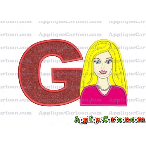 Barbie Head Applique Embroidery Design With Alphabet G