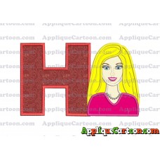 Barbie Head Applique Embroidery Design With Alphabet H