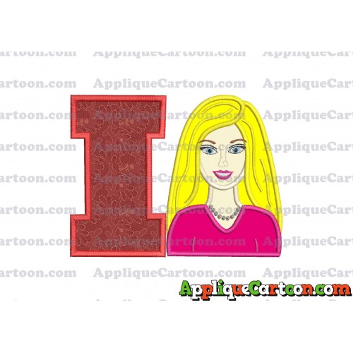 Barbie Head Applique Embroidery Design With Alphabet I