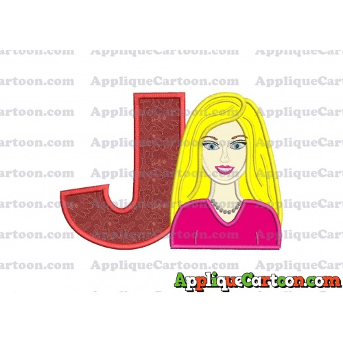 Barbie Head Applique Embroidery Design With Alphabet J