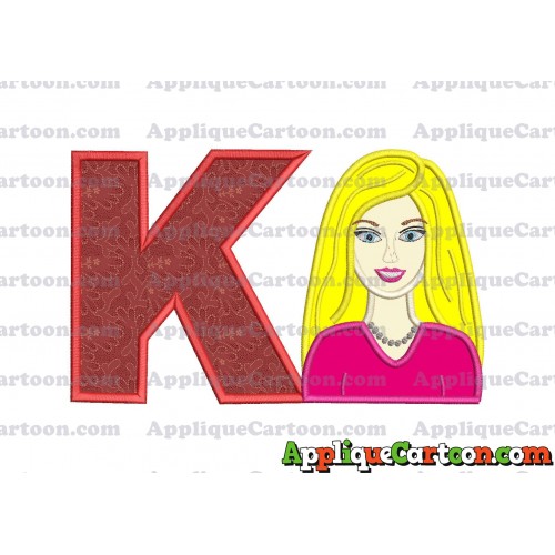 Barbie Head Applique Embroidery Design With Alphabet K