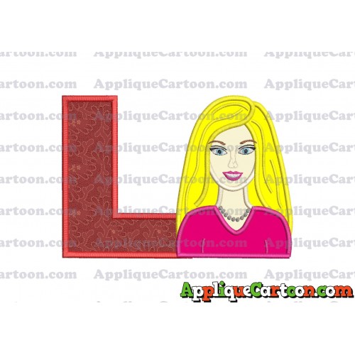 Barbie Head Applique Embroidery Design With Alphabet L