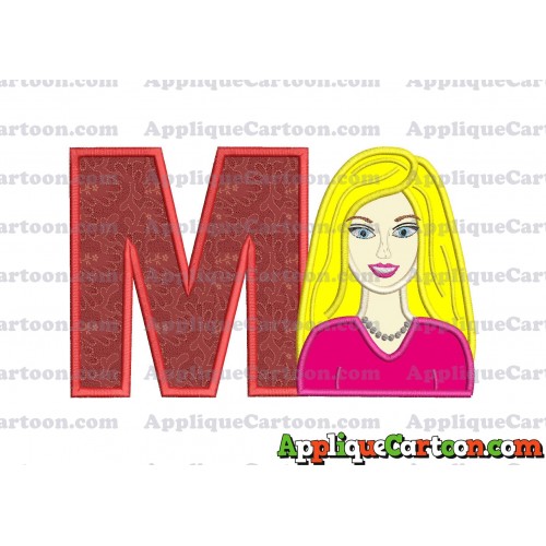 Barbie Head Applique Embroidery Design With Alphabet M
