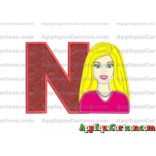 Barbie Head Applique Embroidery Design With Alphabet N