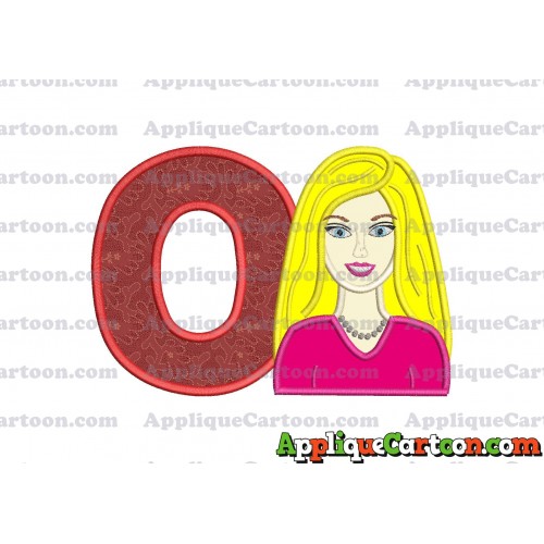 Barbie Head Applique Embroidery Design With Alphabet O