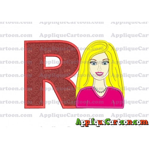 Barbie Head Applique Embroidery Design With Alphabet R