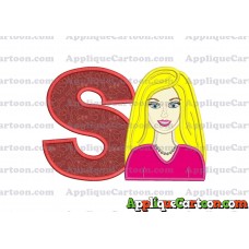 Barbie Head Applique Embroidery Design With Alphabet S