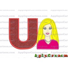 Barbie Head Applique Embroidery Design With Alphabet U