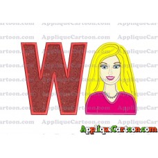 Barbie Head Applique Embroidery Design With Alphabet W