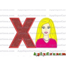 Barbie Head Applique Embroidery Design With Alphabet X