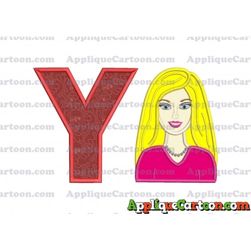 Barbie Head Applique Embroidery Design With Alphabet Y