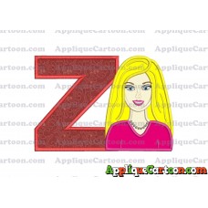Barbie Head Applique Embroidery Design With Alphabet Z