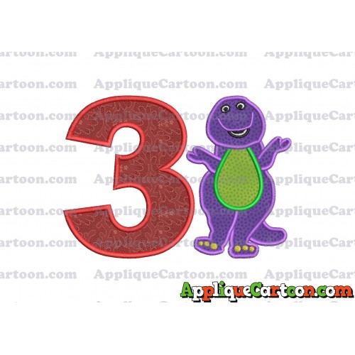 Barney Dinosaur Applique 01 Embroidery Design Birthday Number 3