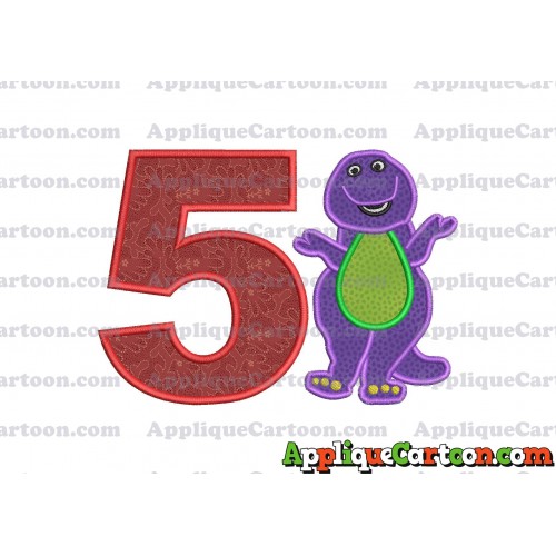 Barney Dinosaur Applique 01 Embroidery Design Birthday Number 5