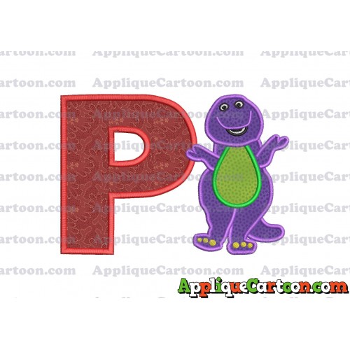 Barney Dinosaur Applique 01 Embroidery Design With Alphabet P