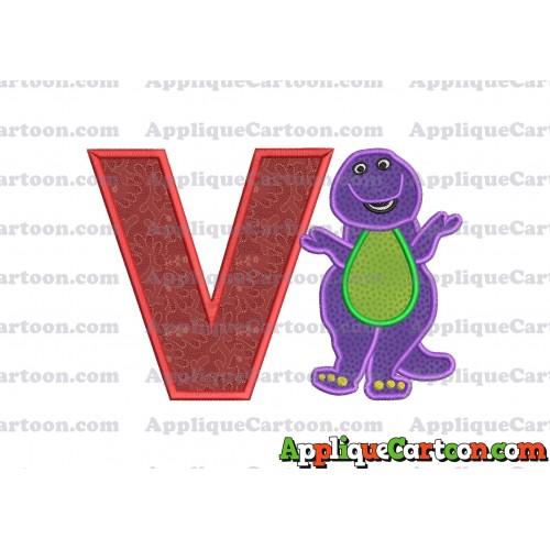 Barney Dinosaur Applique 01 Embroidery Design With Alphabet V