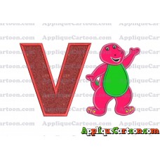 Barney Dinosaur Applique 02 Embroidery Design With Alphabet V