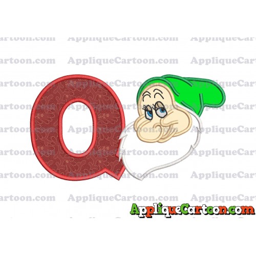 Bashful Snow White Applique Design With Alphabet Q