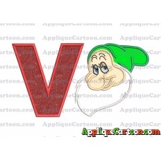 Bashful Snow White Applique Design With Alphabet V