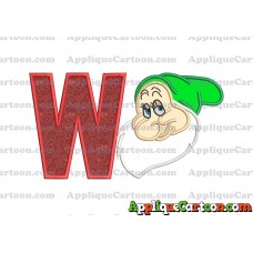Bashful Snow White Applique Design With Alphabet W