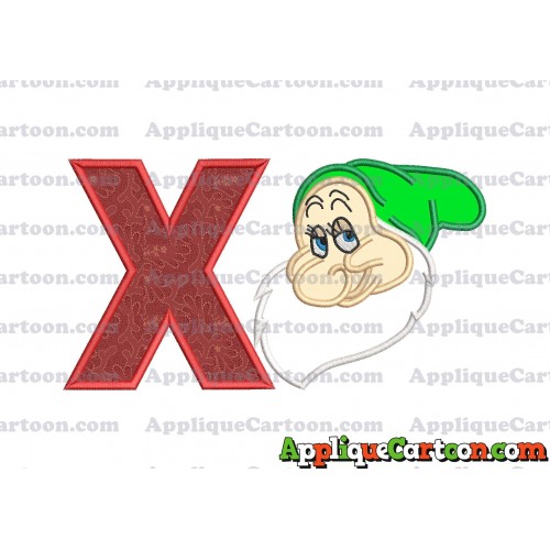 Bashful Snow White Applique Design With Alphabet X