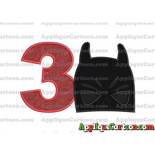 Batman Head Applique Embroidery Design 02 Birthday Number 3