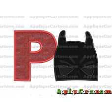 Batman Head Applique Embroidery Design 02 With Alphabet P