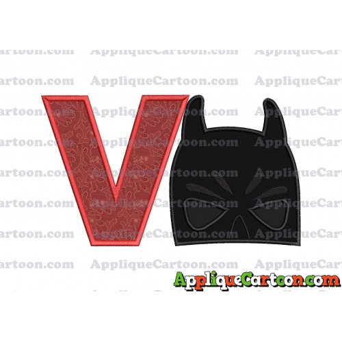 Batman Head Applique Embroidery Design 02 With Alphabet V