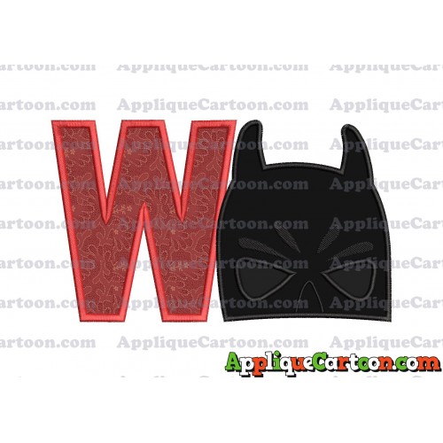 Batman Head Applique Embroidery Design 02 With Alphabet W