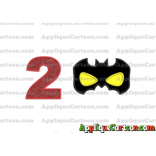Batman Mask Applique Embroidery Design Birthday Number 2