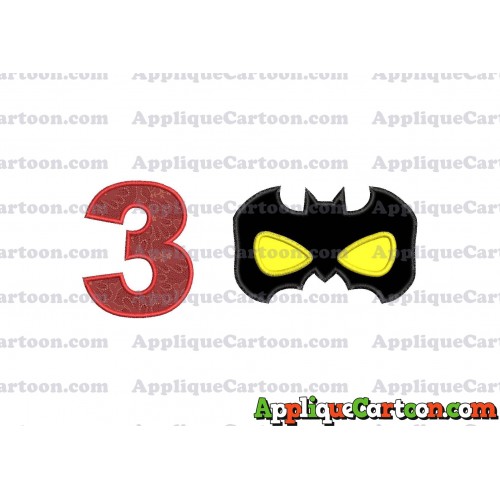 Batman Mask Applique Embroidery Design Birthday Number 3