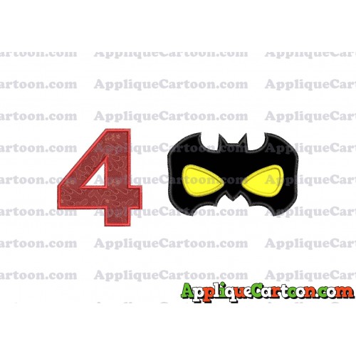 Batman Mask Applique Embroidery Design Birthday Number 4