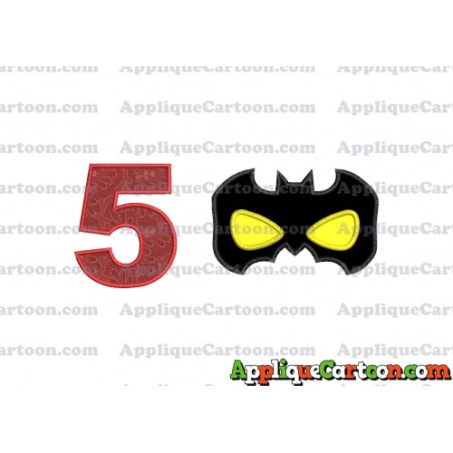Batman Mask Applique Embroidery Design Birthday Number 5