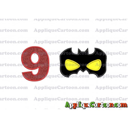 Batman Mask Applique Embroidery Design Birthday Number 9