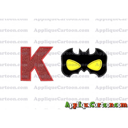 Batman Mask Applique Embroidery Design With Alphabet K