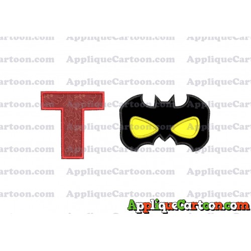 Batman Mask Applique Embroidery Design With Alphabet T