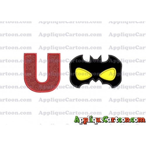 Batman Mask Applique Embroidery Design With Alphabet U