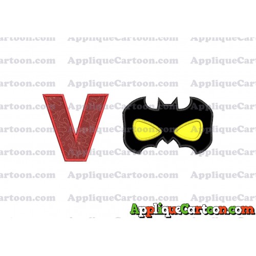 Batman Mask Applique Embroidery Design With Alphabet V