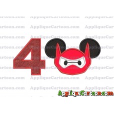 Baymax Ears Big Hero Mickey Mouse Applique Design Birthday Number 4