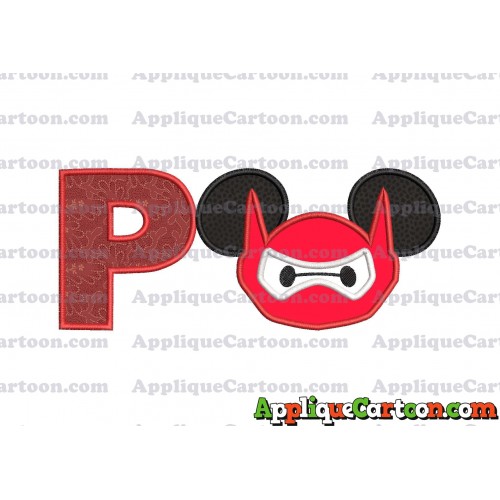 Baymax Ears Big Hero Mickey Mouse Applique Design With Alphabet P