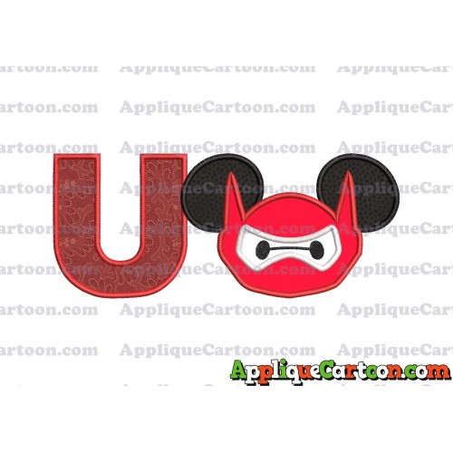 Baymax Ears Big Hero Mickey Mouse Applique Design With Alphabet U