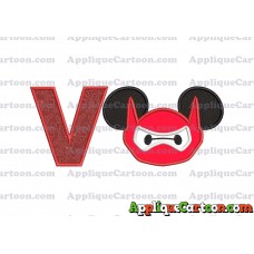 Baymax Ears Big Hero Mickey Mouse Applique Design With Alphabet V