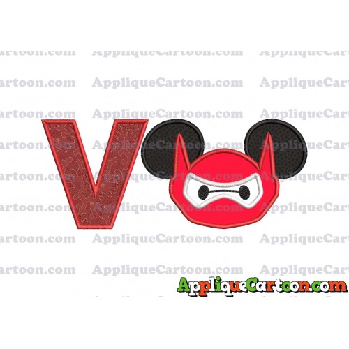 Baymax Ears Big Hero Mickey Mouse Applique Design With Alphabet V