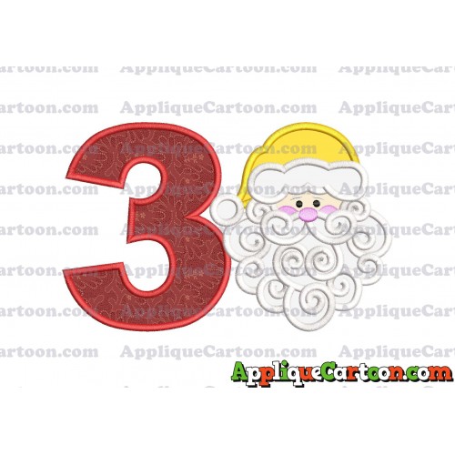 Beard Santa Applique Embroidery Design Birthday Number 3